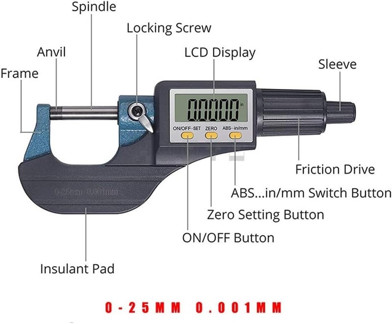 Sclwlkeyxgs Digital Electronic Outside Micromete, Digital Micrometer 0-1"/25MM Measuring Range, Professional Inch/Metric Measuring Tools (S) - Image 2